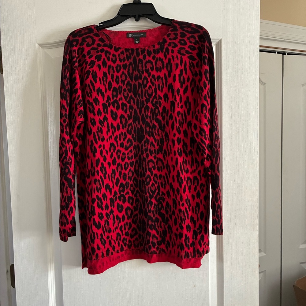INC (International Concepts) Red and Black Animal Print Sweater